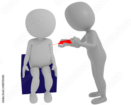 3D Illustration - Ein Doktor 3D Mann impft einen Patienten gegen Corona
