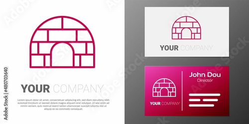 Logotype line Igloo ice house icon isolated on white background. Snow home, Eskimo dome-shaped hut winter shelter, made of blocks. Logo design template element. Vector