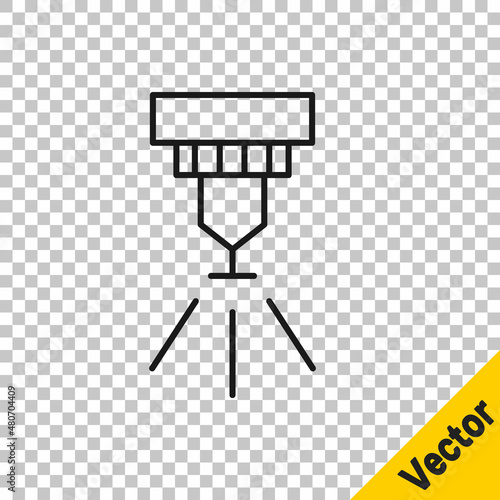 Black line Fire sprinkler system icon isolated on transparent background. Sprinkler, fire extinguisher solid icon. Vector