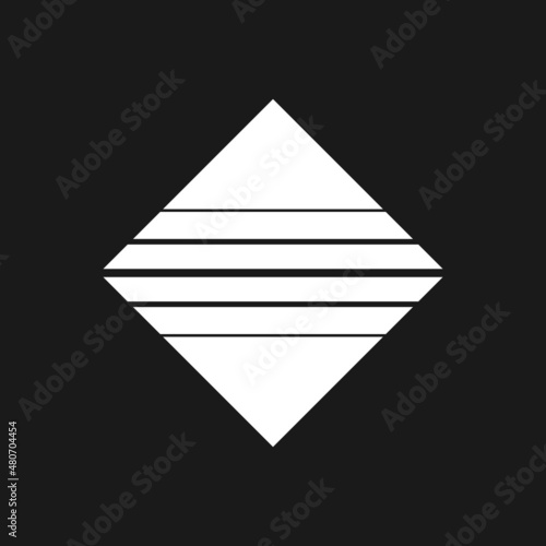 Retrowave, synthwave aesthetics rhombus. Black and white rhombus striped shape retrowave design element 1980s style. Flat geometry for poster, cover, merch in vaporwave style.