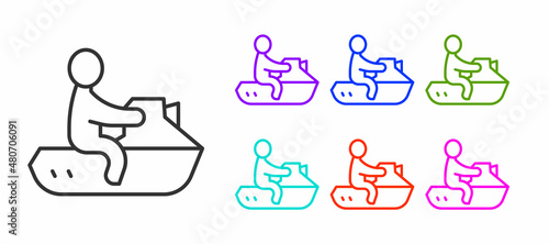 Black line Jet ski icon isolated on white background. Water scooter. Extreme sport. Set icons colorful. Vector