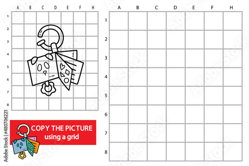 Vector illustration of grid copy picture educational puzzle game with doodle book