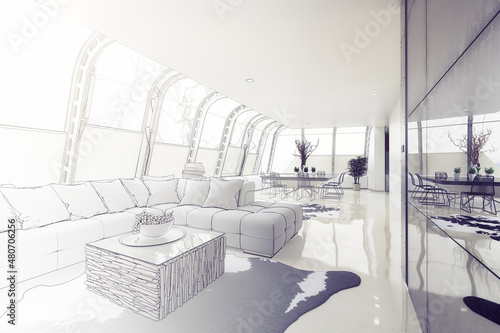 Modernes Loft-Apartment als Entwurf - 3D Visualisierung