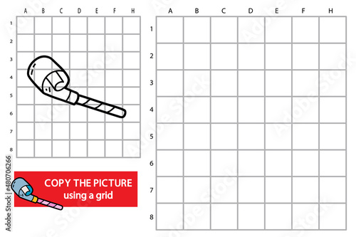 Vector illustration of grid copy picture educational puzzle game with doodle party pipe