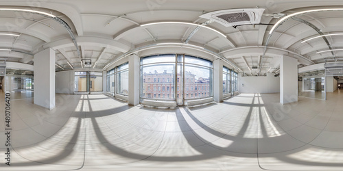 Empty room with repair. full seamless spherical hdri panorama 360 degrees in interior of white room for office or store with huge panoramic windows in equirectangular projection photo