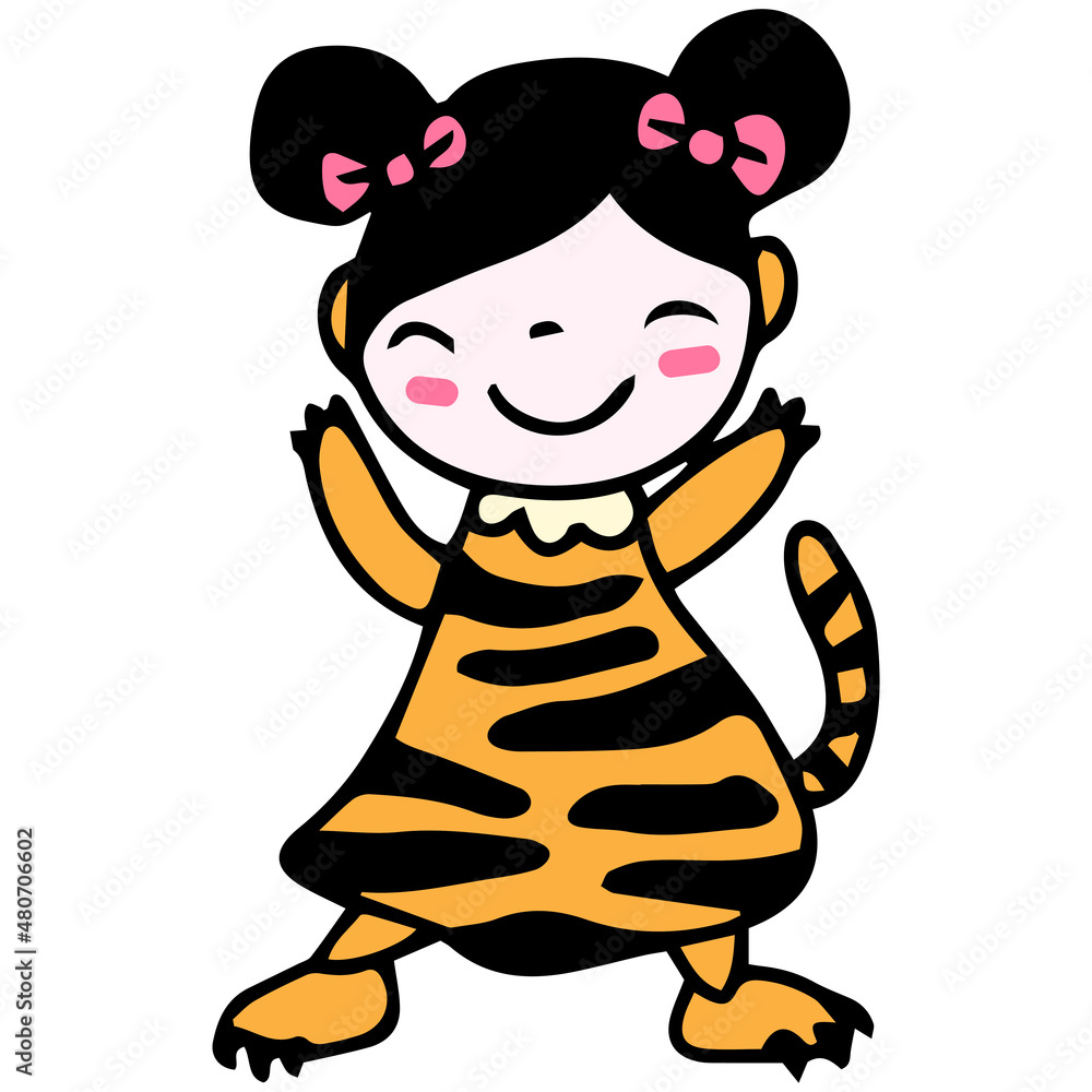 Obraz premium hand drawn cute tiger and fancy cup illustration