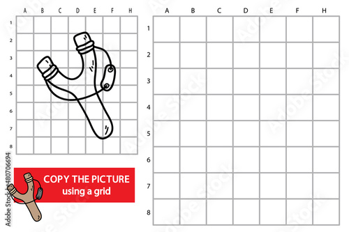 Vector illustration of grid copy picture educational puzzle game with doodle  slingshot 