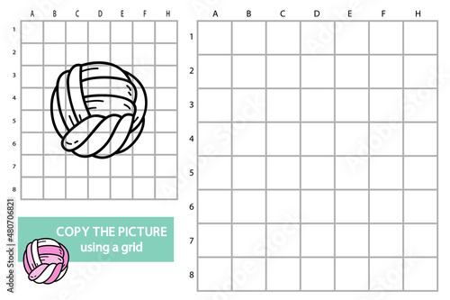 Vector illustration of grid copy picture educational puzzle game with doodle decor pillow