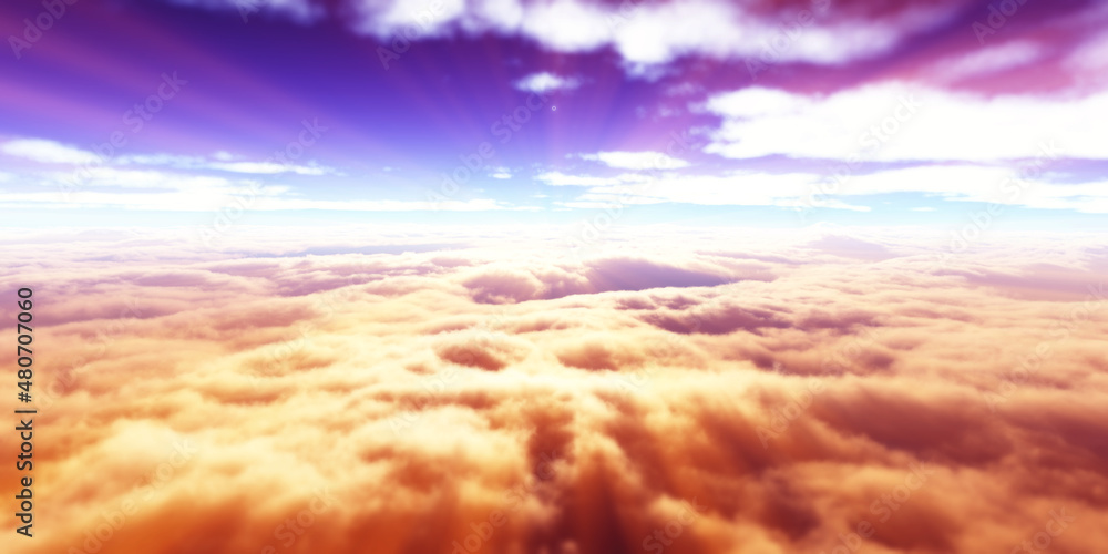 Fototapeta premium above clouds fly sunset sun ray
