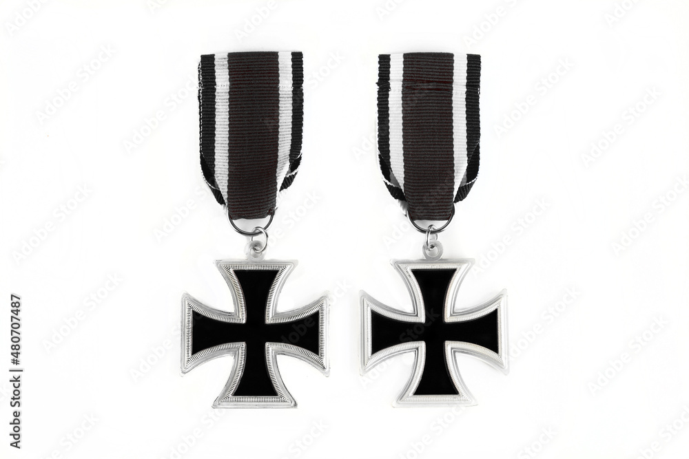 Old medal Cross on a white background. - obrazy, fototapety, plakaty 