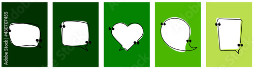 Set of speech bubbles with quotation mark isolated gradient green cards.