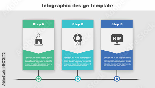 Set Old crypt, Memorial wreath and Speech bubble rip death. Business infographic template. Vector