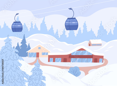 Ski resort. Winter mountain scenery with a cable car