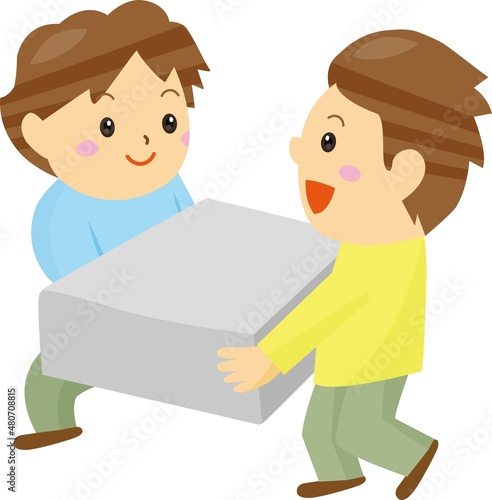 荷物を運ぶ二人の男性