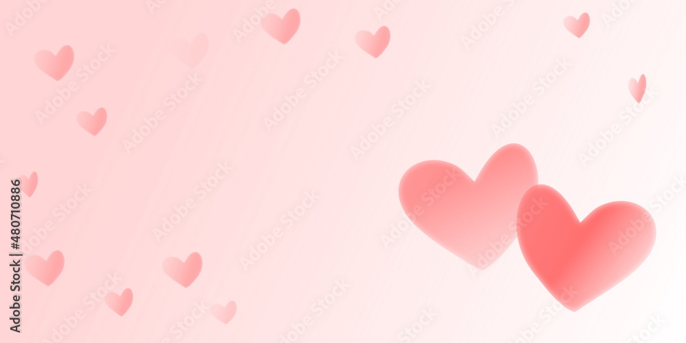 pink background with hearts, vector design horizontal frame of hearts gradient color