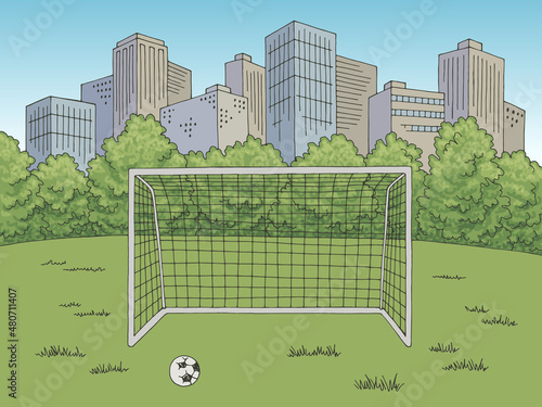 Street soccer football sport graphic color city landscape sketch illustration vector 