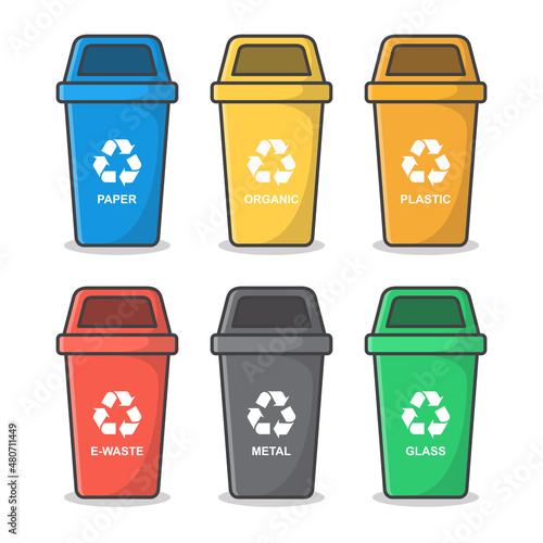 Blue Recycle Bin With Recycle Symbol Vector Icon Illustration. Container For Recycling Waste Sorting Illustration. Ecological Trash Flat Icon