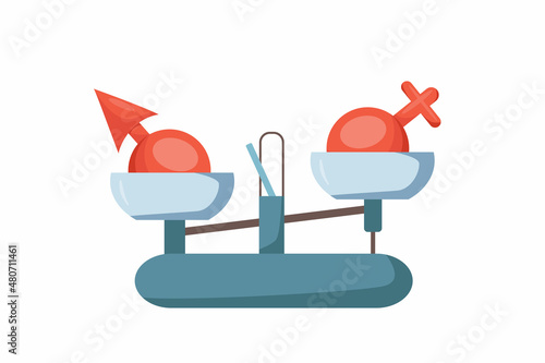 Gender inequality. Opportunities, rights. Symbol of man and woman. Vector cartoon illustration.