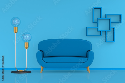 floor lamp and sofa in blue...