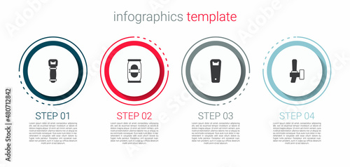 Set Bottle opener, Beer can, and tap. Business infographic template. Vector