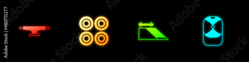 Set Skateboard wheel, , park and Baseball cap icon. Vector