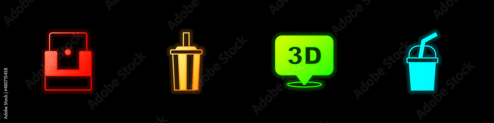 Set Cinema chair, Paper glass with water, 3D word and icon. Vector Set Cinema chair, Paper glass with water, 3D word and icon. Vector