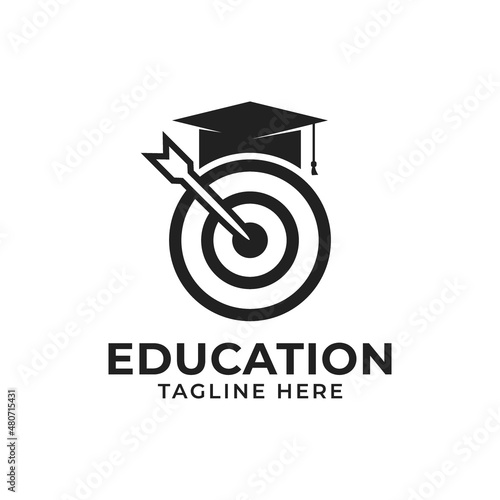 Education Logo Design With Graduate Toga Hat and Target Board Icon Logos