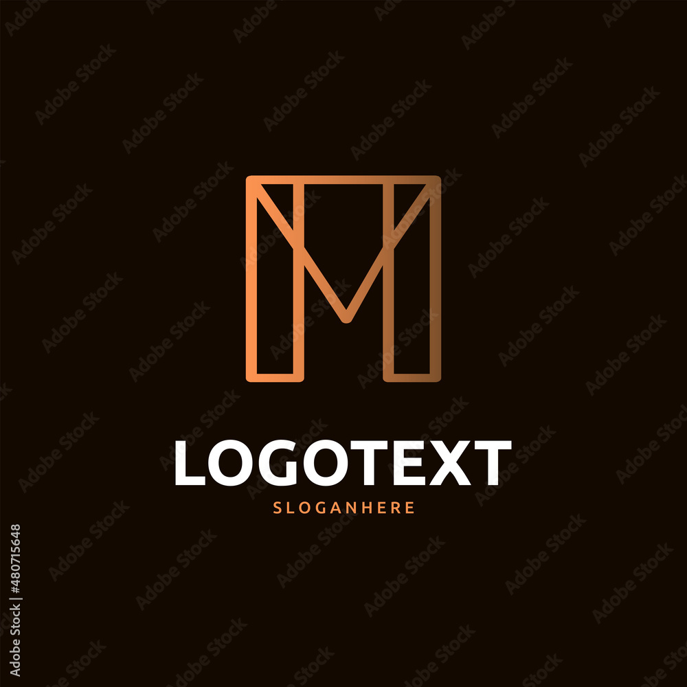 Fototapeta premium M letter golden logo abstract design. M alphabet golden logo