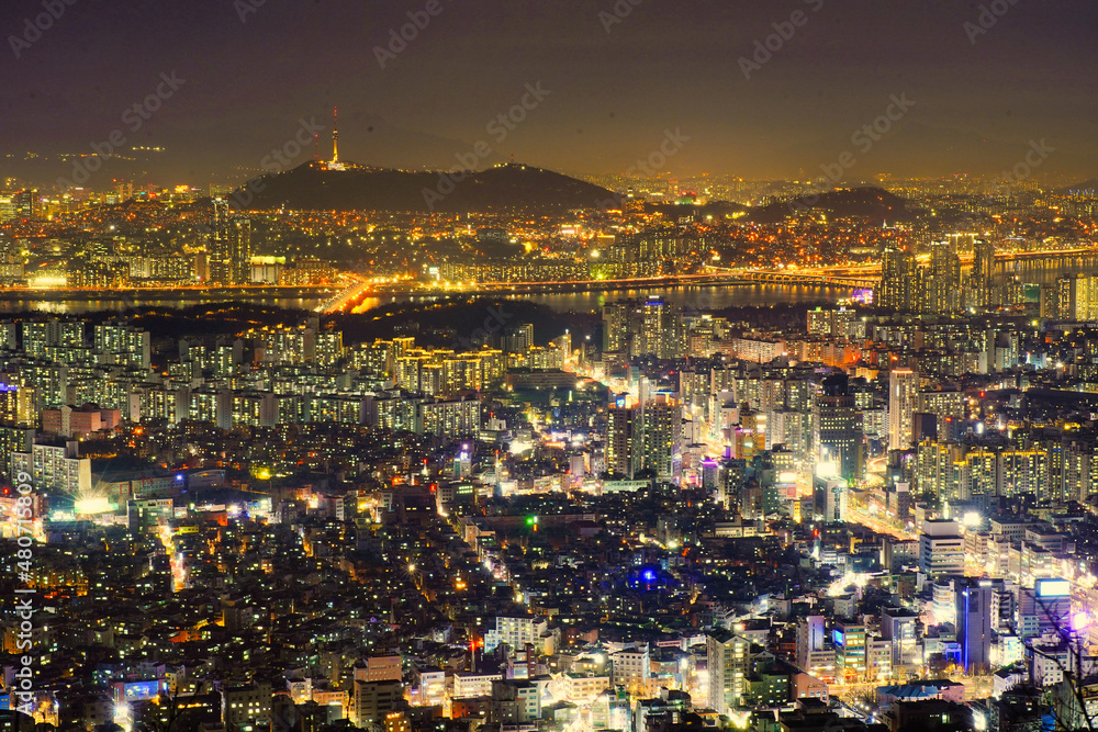 서울의 밤, 관악산 야경, Mountain Gwan-ak, night of Seoul, Republic of Korea