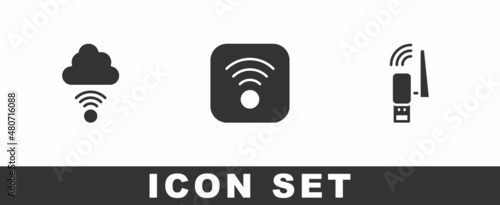 Set Network cloud connection, Wi-Fi wireless internet and Usb adapter icon. Vector