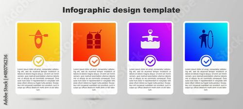 Set Kayak and paddle, Aqualung, Water gymnastics and Surfboard. Business infographic template. Vector