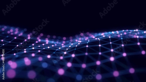 Technology blue wave of particles. Big data visualization. Analytics representation. Digital background. 3d rendering.