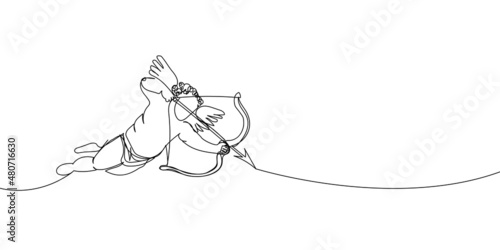 Photo Cupid shoots arrows from a bow continuous line drawing