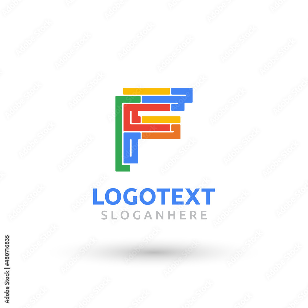 letter F logo. flat colorful logo. geometric shape logo letter F logo. flat colorful logo. geometric shape logo