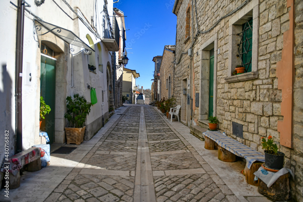 A street among the characteristic houses of Buonalbergo, a mountain village in the province of Benevento, Italy.