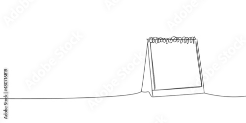 Loose-leaf calendar continuous line drawing. One line art of calendar, memorable date, countdown, holiday, weekday and weekend.