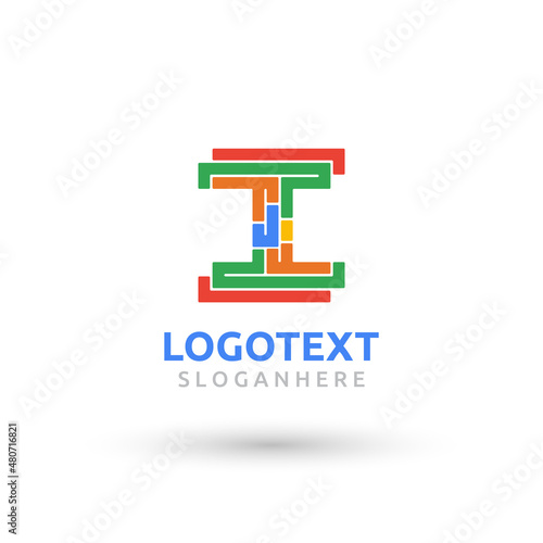 letter I logo. flat colorful logo. geometric shape logo