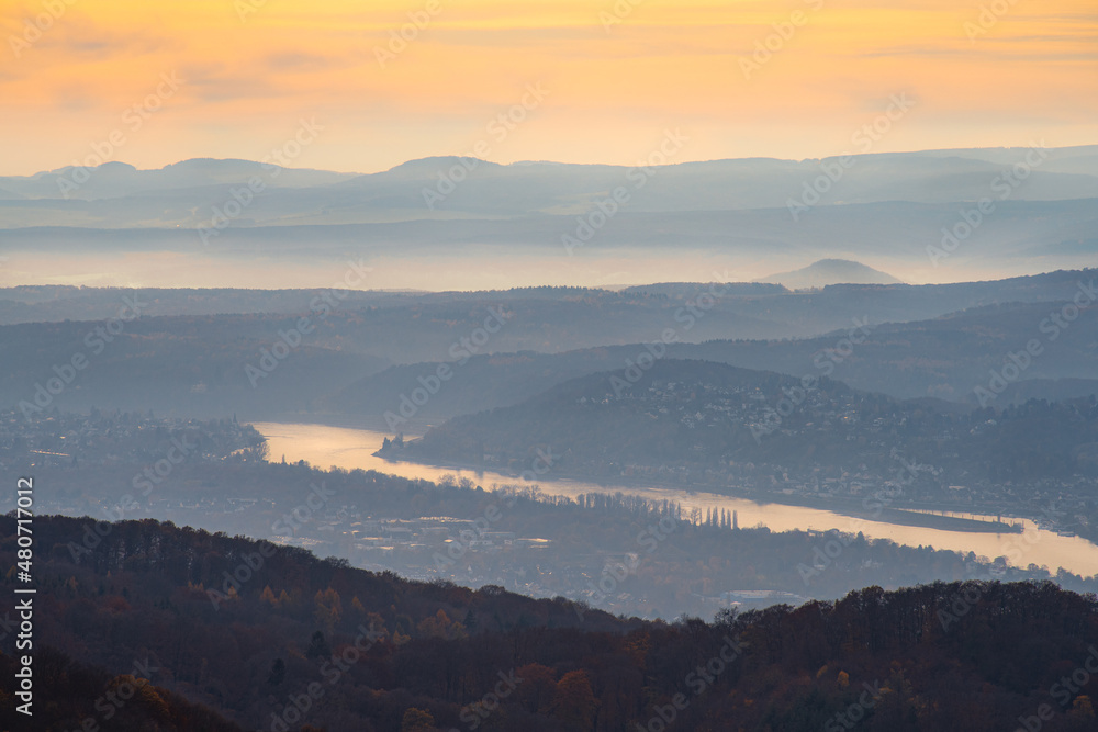View over the Rhine and the south of Bonn on a autumn afternoon.