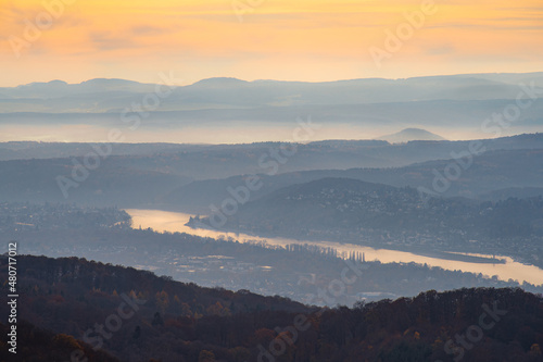 View over the Rhine and the south of Bonn on a autumn afternoon.