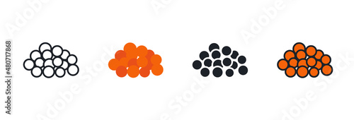 Red caviar icon. Linear flat color icons contour shape outline. Black isolated silhouette. Fill solid icon. Modern glyph design. Set of vector illustrations. Fish and seafood. Food ingredients
