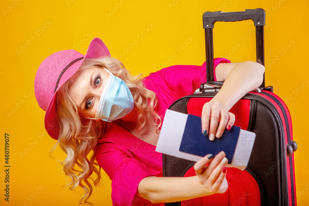 A beautiful girl in a mask is going on a trip A beautiful girl in a mask is going on a trip