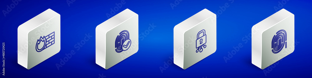 Set Isometric line Firewall, security wall, Fingerprint, Cyber and icon. Vector Set Isometric line Firewall, security wall, Fingerprint, Cyber and icon. Vector