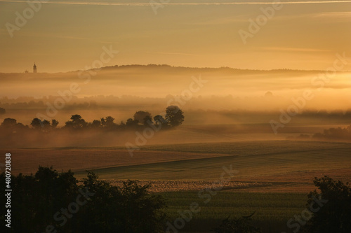 Morgendliche Stimmung mit Nebelüber Feldern