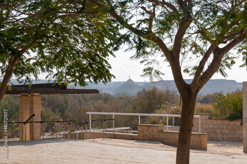 The Israeli  side of area of Qasr El Yahud - Pilgrimage site on the Jordan River, considered to be where Jesus was baptized by John the Baptist, in the Palestinian Authority, in Israel photo