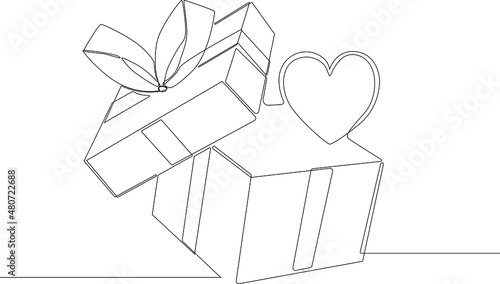 Continuous line drawing vector illustration of a gift that contains love on valentine day. Vector illustration. Wallpaper, flyers, invitation, posters, brochure, banners. Valentine.