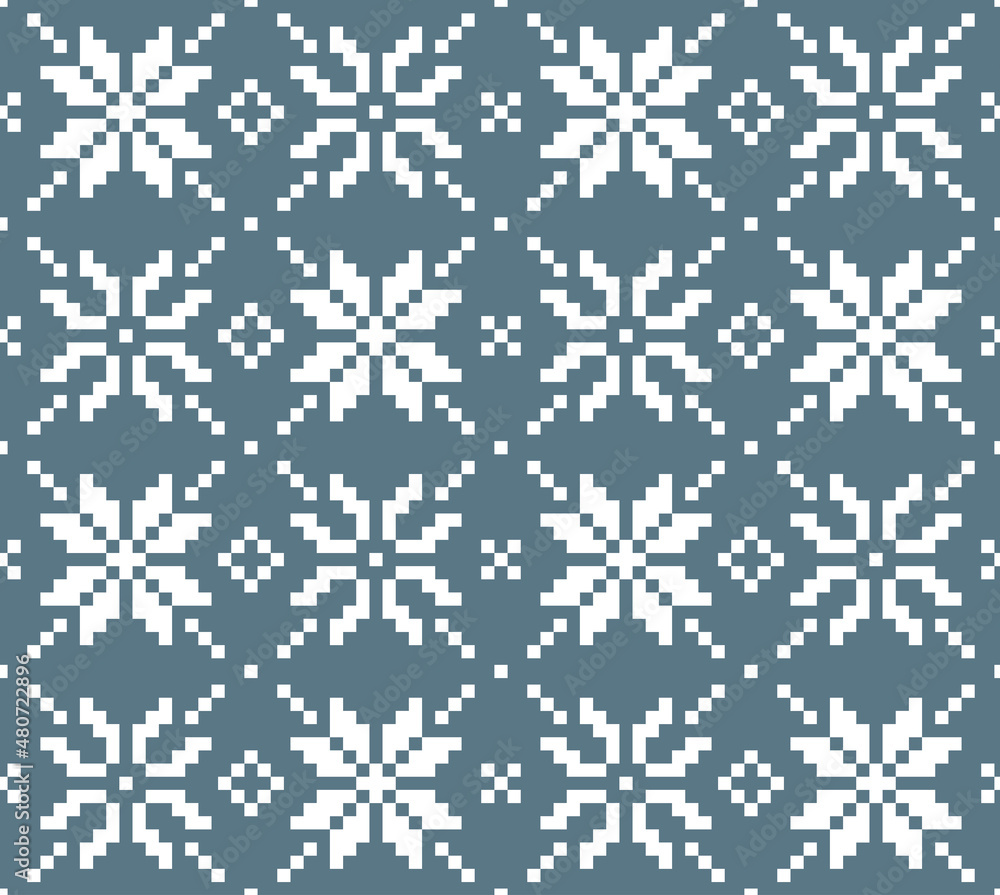 Scandinavian knitting seamless pattern design. Nordic star pattern in white and blue. Scandinavian knitting seamless pattern design. Nordic star pattern in white and blue.