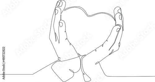 Continuous line drawing vector illustration of a hands that make up the heart for valentine day. Vector illustration. Wallpaper, flyers, invitation, posters, brochure, banners. Valentine.