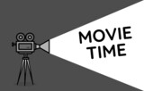 Cinema time poster. Stylish movie camera design on black background. Cinema time. Cinema ticket. Vector