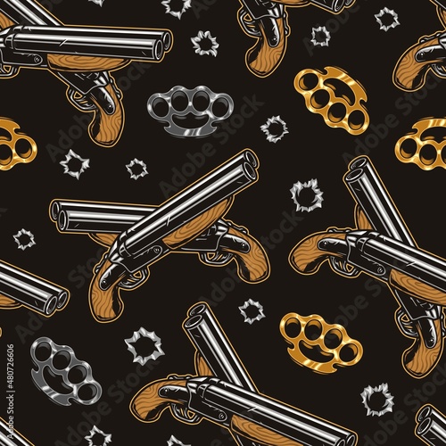 Brass knuckles and rifle seamless pattern