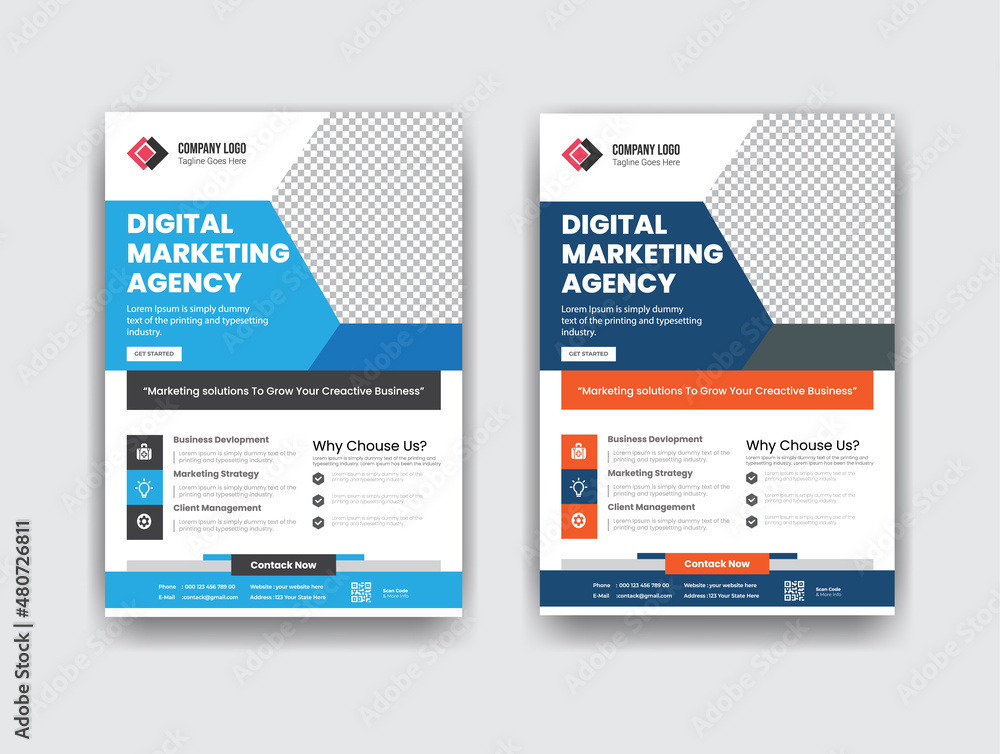 Digital marketing agency flyer template design and creactive banner ads template design vector brochure design vector template